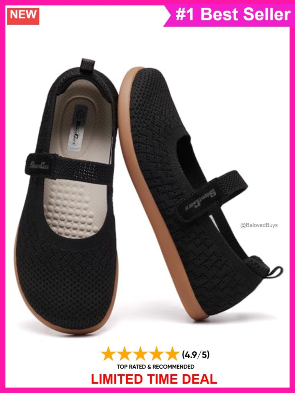 Barefoot Mary Jane Flats Minimalist Zero Drop Wide Toe Knit Shoes